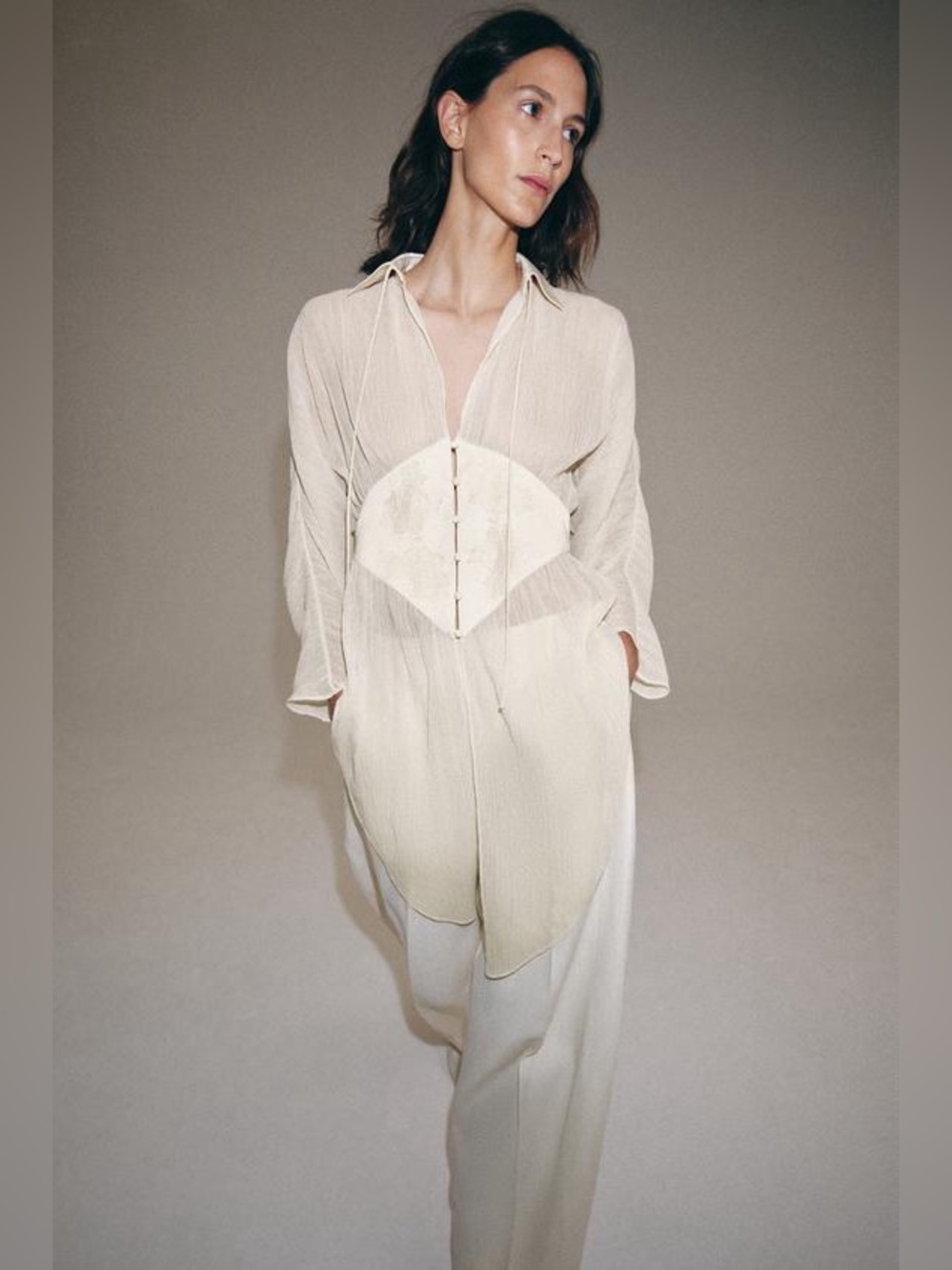 Zara Ivory Draped Tunic with Built-In Corset